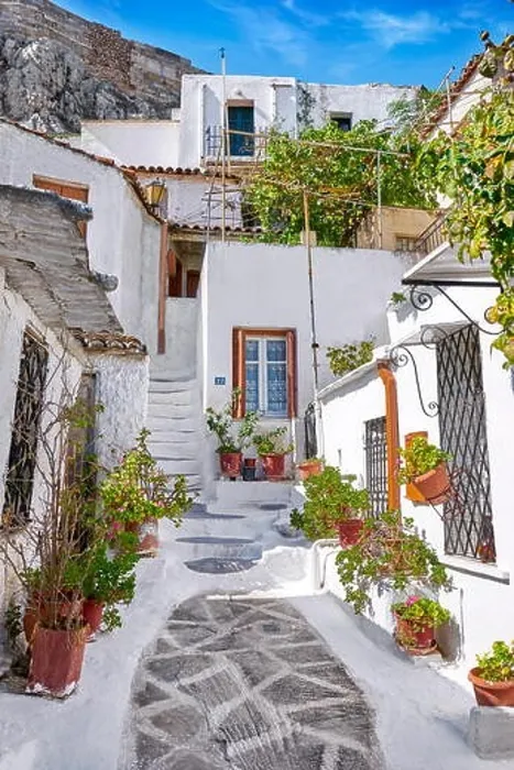 Framed Print : Traditional white houses in the Anafiotika quarter under the Acropolis, Athens, Greece Framed Print : Traditional white houses in the Anafiotika quarter under the Acropolis, Athens, Greece