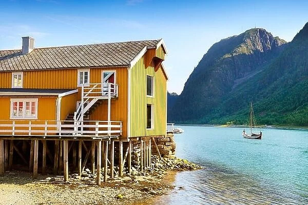 Traditional wooden stilt house, Mosjoen, Norway