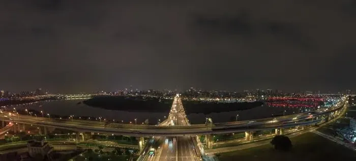 Framed Print : Traffic Aerial View - Traffic concept image, birds eye daytime view use the drone in Taipei, Taiwan