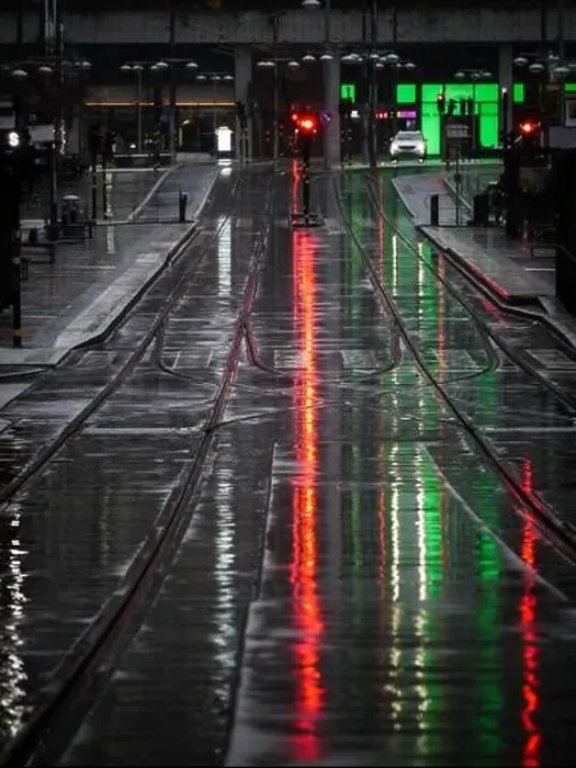 Framed Print : Traffic light is red on a rainy day Framed Print : Traffic light is red on a rainy day