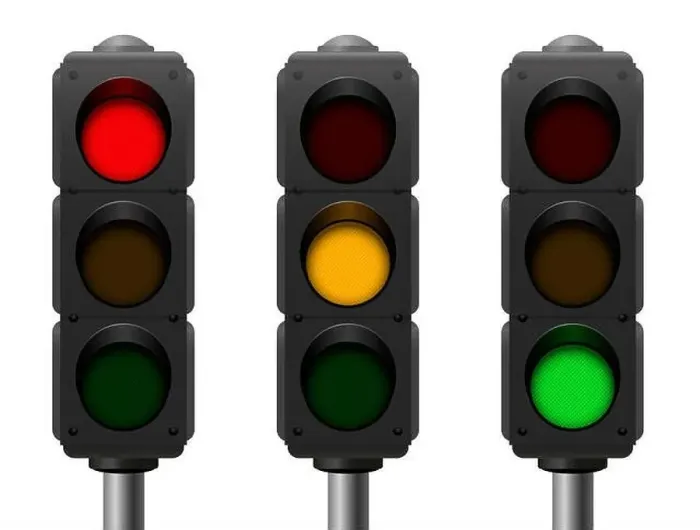 Framed Print : Traffic lights with three different signals - red Framed Print : Traffic lights with three different signals - red