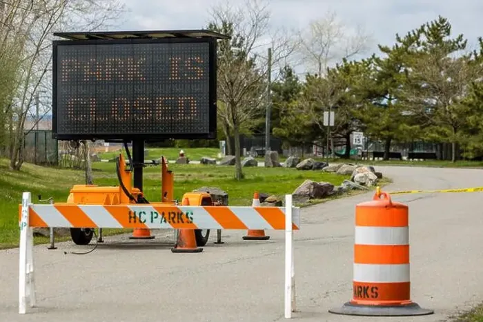 Framed Print : Traffic sign and barricade at the entrance of a Hudson County Park in Secaucus Framed Print : Traffic sign and barricade at the entrance of a Hudson County Park in Secaucus