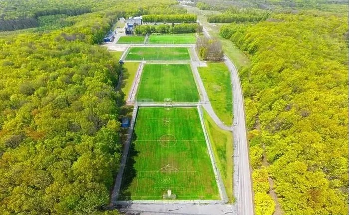Framed Print : Training football fields in the forest. Aerial photography Framed Print : Training football fields in the forest. Aerial photography