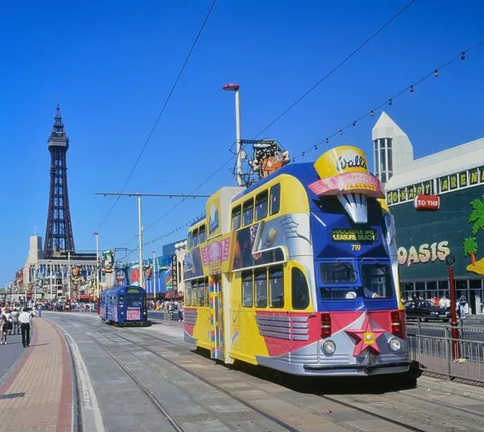 Framed Print : The Trams along The Golden Mile, Blackpool, Lancashire, England, UK Framed Print : The Trams along The Golden Mile, Blackpool, Lancashire, England, UK
