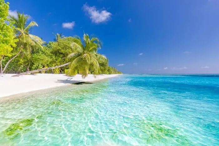 Framed Print : Tranquil scenery, relaxing beach, tropical landscape design. Summer vacation travel holiday design. Luxury tourism destination. Amazing beach scene