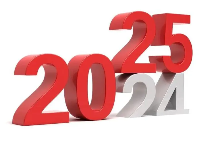 Framed Print : Transition from 2024 to 2025 in red and white numbers Framed Print : Transition from 2024 to 2025 in red and white numbers