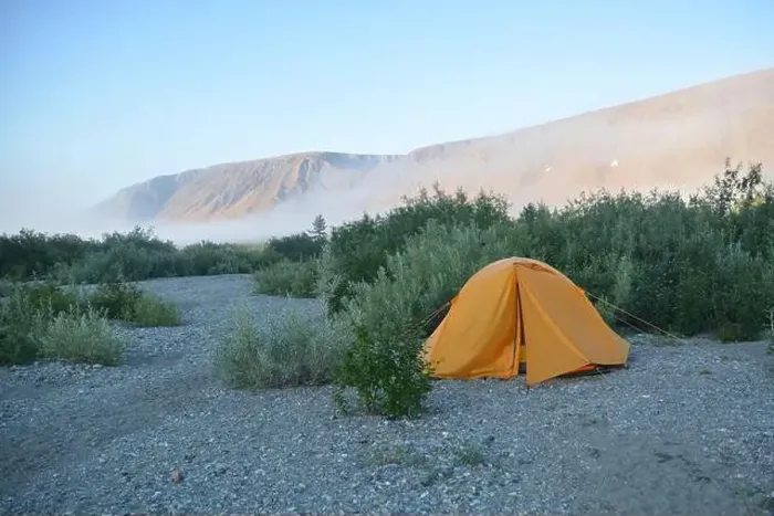 Framed Print : Travel to the Polar Urals. Orange tent against the backdrop of Mount Rai-Iz Framed Print : Travel to the Polar Urals. Orange tent against the backdrop of Mount Rai-Iz