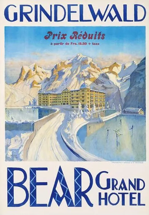 Framed Print : Travel poster by E. Enblom - GRINDELWALD, BEAR GRAND HOTEL - 1924 - Schweiz, Suisse, Switzerland Framed Print : Travel poster by E. Enblom - GRINDELWALD, BEAR GRAND HOTEL - 1924 - Schweiz, Suisse, Switzerland