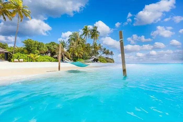 Framed Print : Traveling outdoor recreational leisure beach scenery with hammock over amazingly calm ocean lagoon. Amazing paradise island shore, coast palm trees Framed Print : Traveling outdoor recreational leisure beach scenery with hammock over amazingly calm ocean lagoon. Amazing paradise island shore, coast palm trees