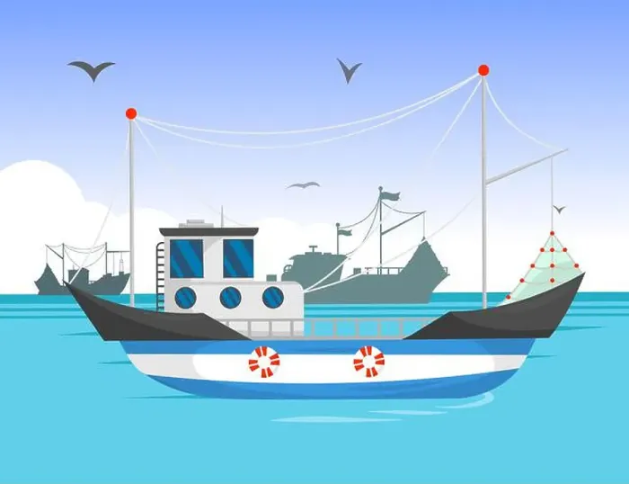Framed Print : Trawler sailing in daylight cartoon illustration Framed Print : Trawler sailing in daylight cartoon illustration