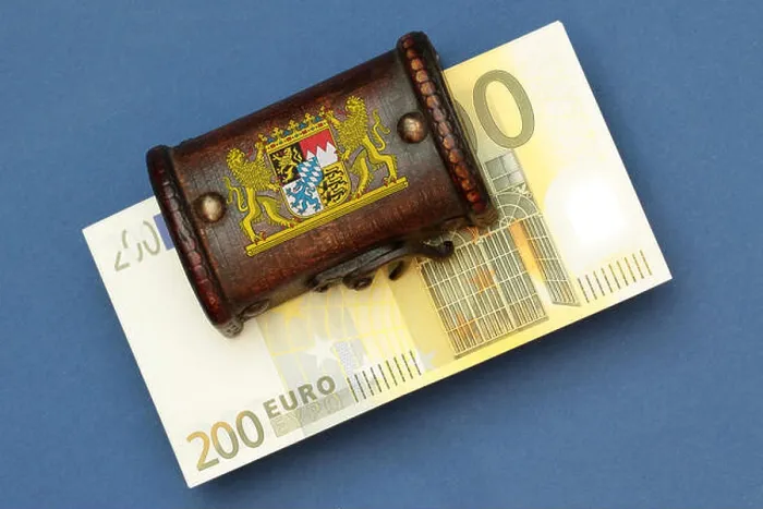 Framed Print : Treasure Chest With Seal Of State Bavaria And Euro Bills Framed Print : Treasure Chest With Seal Of State Bavaria And Euro Bills