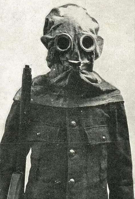 Framed Print : Trench helmet for poison gas protection, WW1 Framed Print : Trench helmet for poison gas protection, WW1
