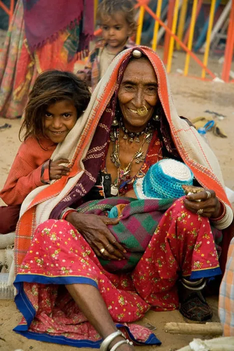 Framed Print : Tribal woman and children at Pushkar Camel Fair, Rajasthan, India Framed Print : Tribal woman and children at Pushkar Camel Fair, Rajasthan, India
