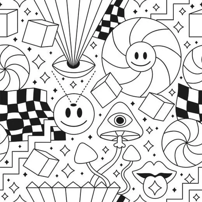 Framed Print : Trippy psychedelic geometry coloring page seamless pattern Framed Print : Trippy psychedelic geometry coloring page seamless pattern