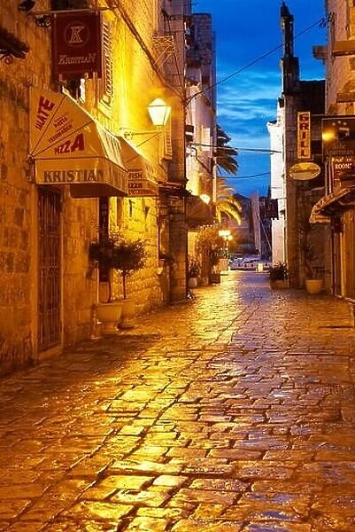 Trogir, the Old Town street by night, Croatia