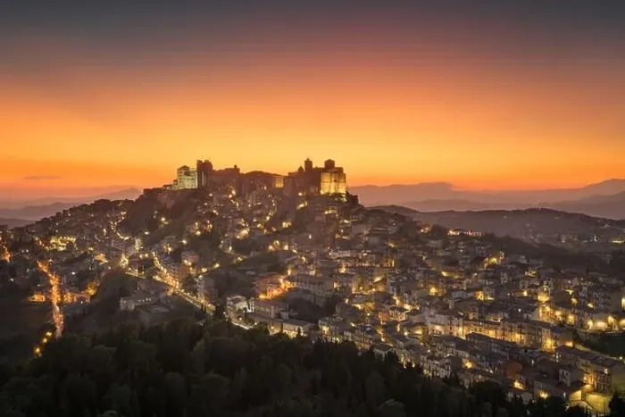 Framed Print : Troina, Sicily, Italy hilltop townscape at dusk Framed Print : Troina, Sicily, Italy hilltop townscape at dusk