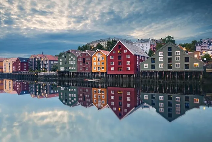 Framed Print : Trondheim. Image of Norwegian city of Trondheim during twilight blue hour Framed Print : Trondheim. Image of Norwegian city of Trondheim during twilight blue hour