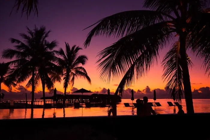 Framed Print : Tropical beach background with palm trees silhouette at sunset. Vintage effect Framed Print : Tropical beach background with palm trees silhouette at sunset. Vintage effect