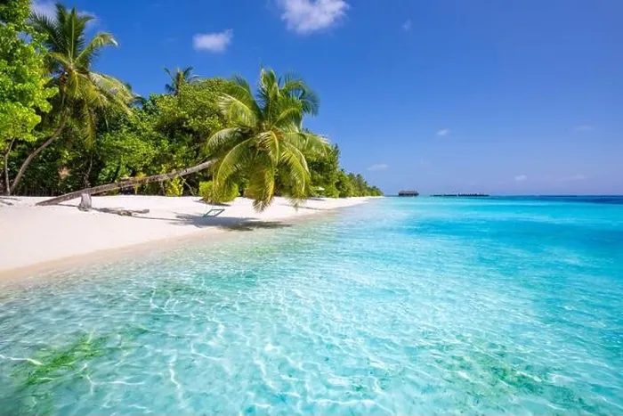 Framed Print : Tropical beach background as summer landscape with beach swing or hammock and white sand and calm sea for beach banner. Perfect beach scene vacation Framed Print : Tropical beach background as summer landscape with beach swing or hammock and white sand and calm sea for beach banner. Perfect beach scene vacation
