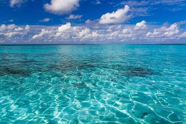 Tropical sea under the blue sky, clear water, tranquil nature ocean. Endless view, horizon of sea