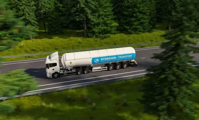 Framed Print : Truck with Hydrogen gas tank trailer on the road. New Energy Hydrogen gas transportation concept image Framed Print : Truck with Hydrogen gas tank trailer on the road. New Energy Hydrogen gas transportation concept image