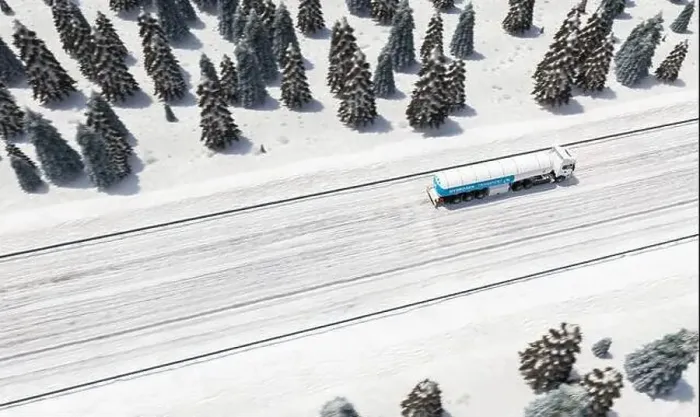 Framed Print : Truck with Hydrogen gas tank trailer on a winter road. New Energy Hydrogen gas transportation, drone shot Framed Print : Truck with Hydrogen gas tank trailer on a winter road. New Energy Hydrogen gas transportation, drone shot