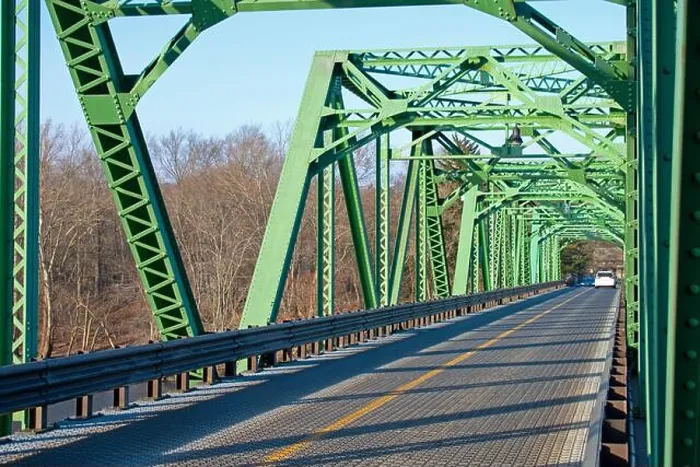 Framed Print : Truss bridge spanning the Delaware River and connecting the states New Jersey and Pennsylvania at the town of Stockton Framed Print : Truss bridge spanning the Delaware River and connecting the states New Jersey and Pennsylvania at the town of Stockton