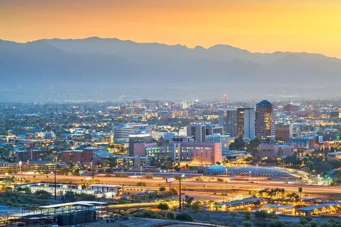 Framed Print : Tucson, Arizona, USA downtown city skyline with mountains at twilight Framed Print : Tucson, Arizona, USA downtown city skyline with mountains at twilight