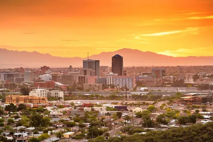 Framed Print : Tucson, Arizona, USA downtown city skyline with mountains at twilight Framed Print : Tucson, Arizona, USA downtown city skyline with mountains at twilight