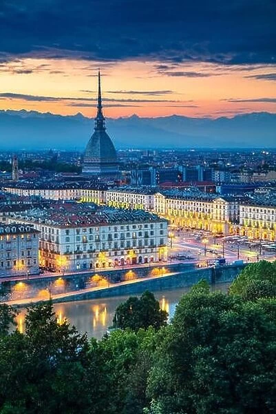 Turin. Aerial cityscape image of Turin, Italy during sunset