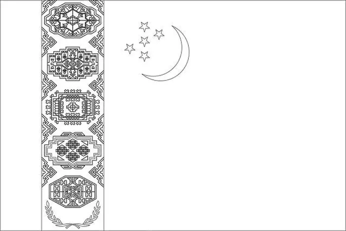 Framed Print : Turkmenistan flag - thin black vector outline wireframe isolated on white background. Ready for colouring Framed Print : Turkmenistan flag - thin black vector outline wireframe isolated on white background. Ready for colouring