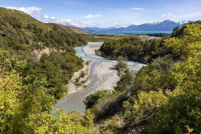 Framed Print : Turquoise creek flowing to the beautiful Lago General Carrera in southern Chile - Traveling the Carretera Austral