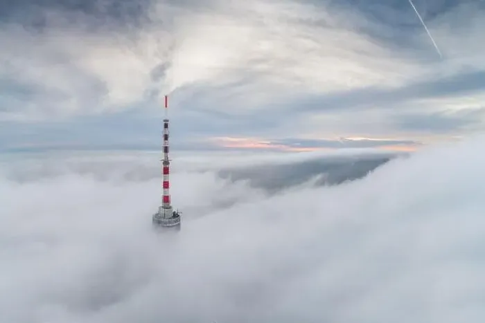 Framed Print : TV tower with cloudy and foggy sky Framed Print : TV tower with cloudy and foggy sky