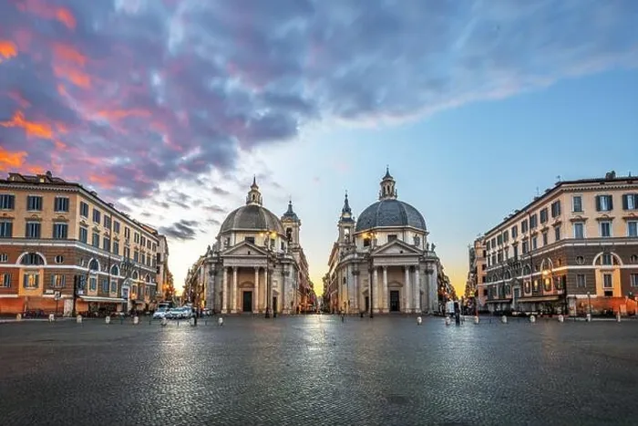 Framed Print : Twin Churches of Piazza del Popolo in Rome, Italy at twilight Framed Print : Twin Churches of Piazza del Popolo in Rome, Italy at twilight