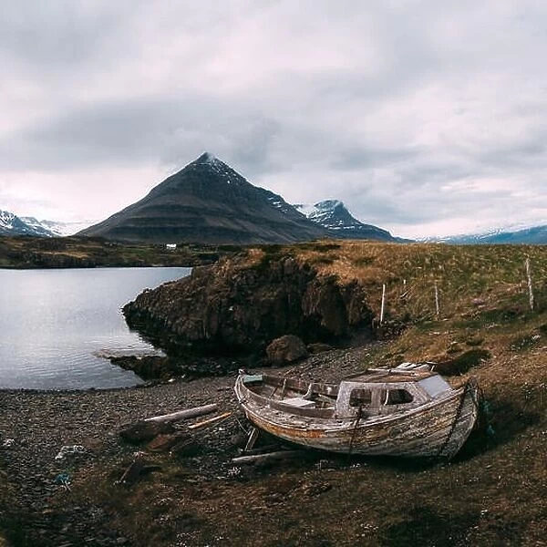 Typical Iceland landscape with ship