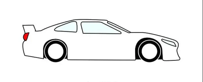 Framed Print : A typical motorsport saloon car in black outline on a white background Framed Print : A typical motorsport saloon car in black outline on a white background
