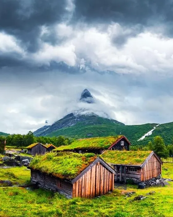 Framed Print : Typical norwegian old wooden houses with grass roofs in Innerdalen - Norway's most beautiful mountain valley, near Innerdalsvatna lake Framed Print : Typical norwegian old wooden houses with grass roofs in Innerdalen - Norway's most beautiful mountain valley, near Innerdalsvatna lake