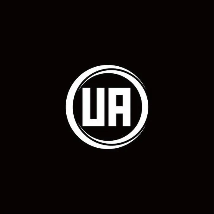 Framed Print : UA logo initial letter monogram with circle slice rounded design template isolated in black background Framed Print : UA logo initial letter monogram with circle slice rounded design template isolated in black background
