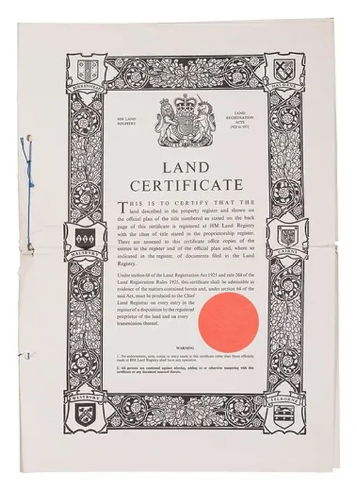 Framed Print : UK Land Registry Land Certificate property document