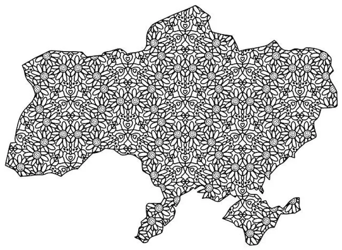 Framed Print : Ukraine map pattern coloring page for adults with sunflowers, peace signs and love Framed Print : Ukraine map pattern coloring page for adults with sunflowers, peace signs and love