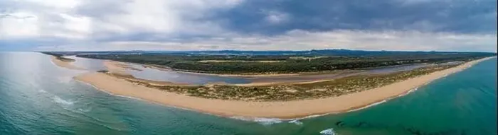 Framed Print : Ultra wide aerial panorama of Snowy River Estuary. Marlo, Victoria, Australia Framed Print : Ultra wide aerial panorama of Snowy River Estuary. Marlo, Victoria, Australia