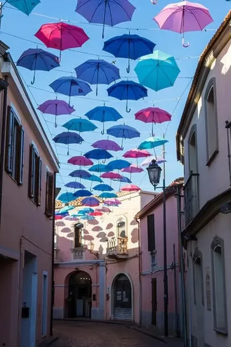 Framed Print : Umbrellas Street in Pula, Sardinia, Italy, Europe Framed Print : Umbrellas Street in Pula, Sardinia, Italy, Europe