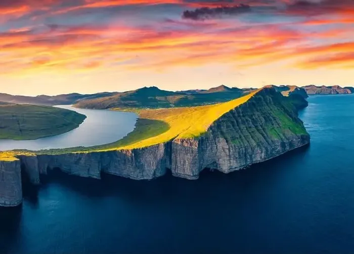 Framed Print : Unbelievable evening view from flying drone of Sorvagsvatn lake Framed Print : Unbelievable evening view from flying drone of Sorvagsvatn lake