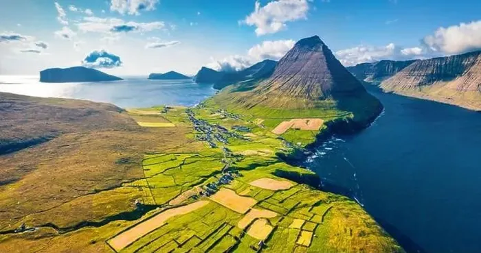 Framed Print : Unbelievable summer view from flying drone of Vidareidi village Framed Print : Unbelievable summer view from flying drone of Vidareidi village