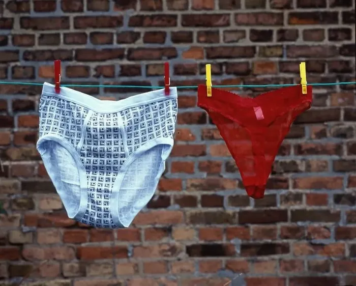 Framed Print : Two underwear's hanging from clothesline Framed Print : Two underwear's hanging from clothesline