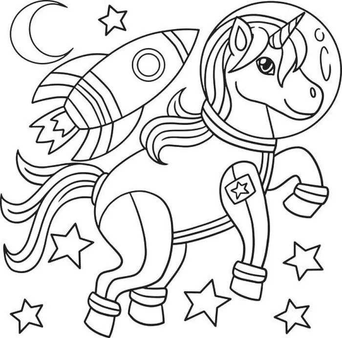 Framed Print : Unicorn Astronaut In Space Coloring Page for Kids Framed Print : Unicorn Astronaut In Space Coloring Page for Kids