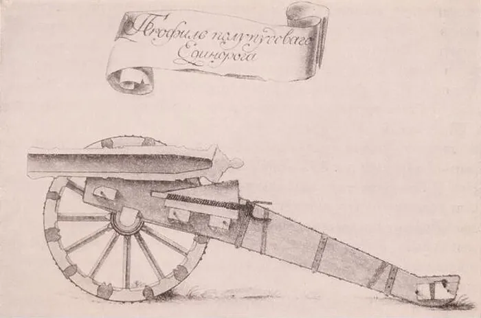 Framed Print : 'Unicorn' half pound cannon profile. The engraving of the 18th century Framed Print : 'Unicorn' half pound cannon profile. The engraving of the 18th century