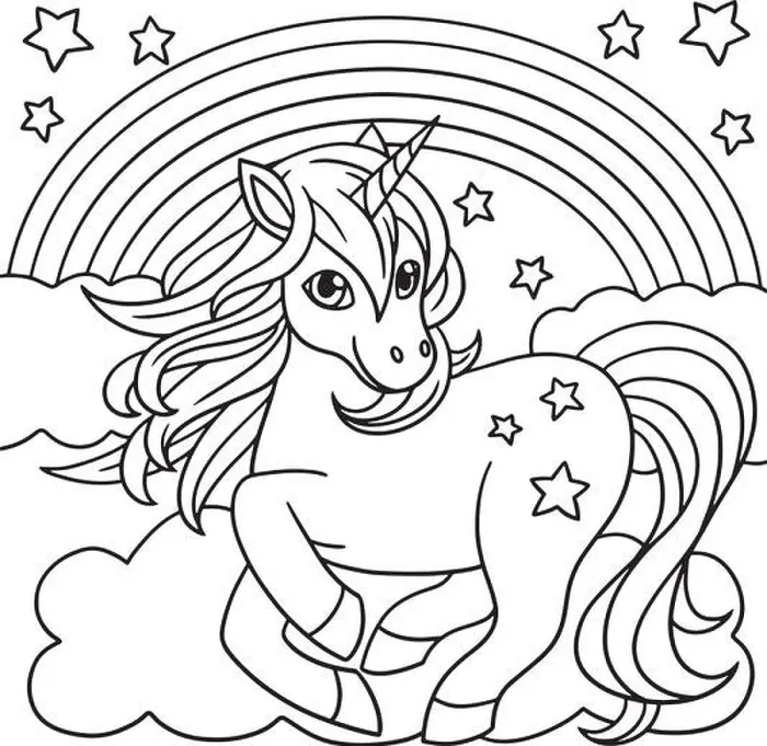 Framed Print : Unicorn Standing Under The Rainbow Coloring Page Framed Print : Unicorn Standing Under The Rainbow Coloring Page