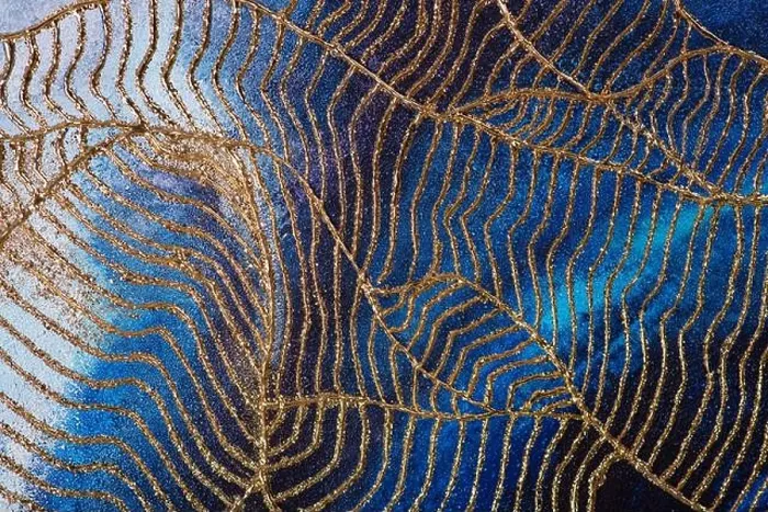 Framed Print : Unique abstract painting with blue background and gold veins Framed Print : Unique abstract painting with blue background and gold veins