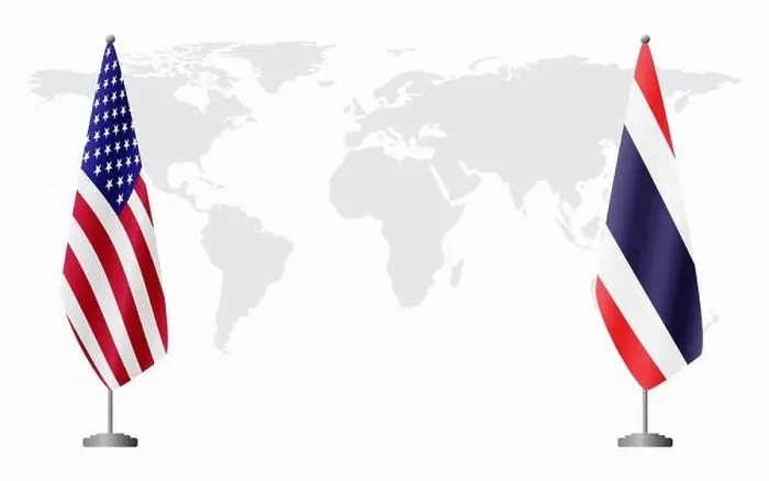 Framed Print : United States and Thailand flags for official meeting against background of world map Framed Print : United States and Thailand flags for official meeting against background of world map